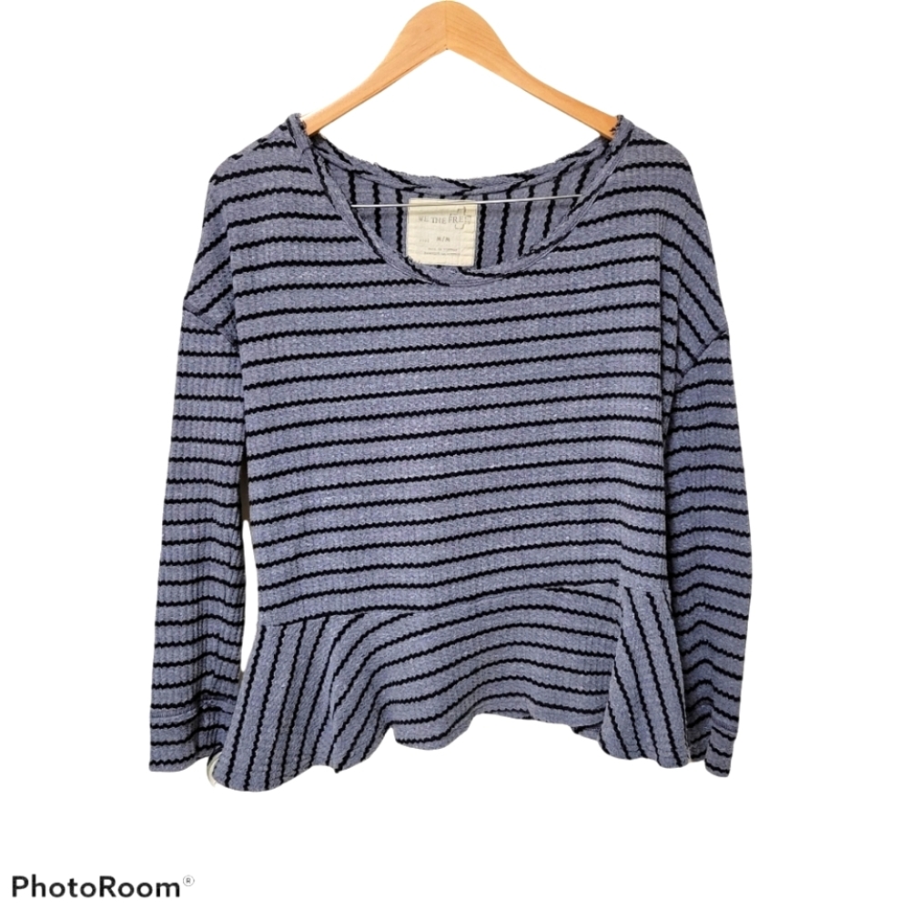 Free People Blue & Black Ruffle Top